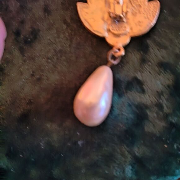 Coraline Made in USA designer runway earrings faux pearl large 3 inches by 1 1/2 - Picture 5 of 10